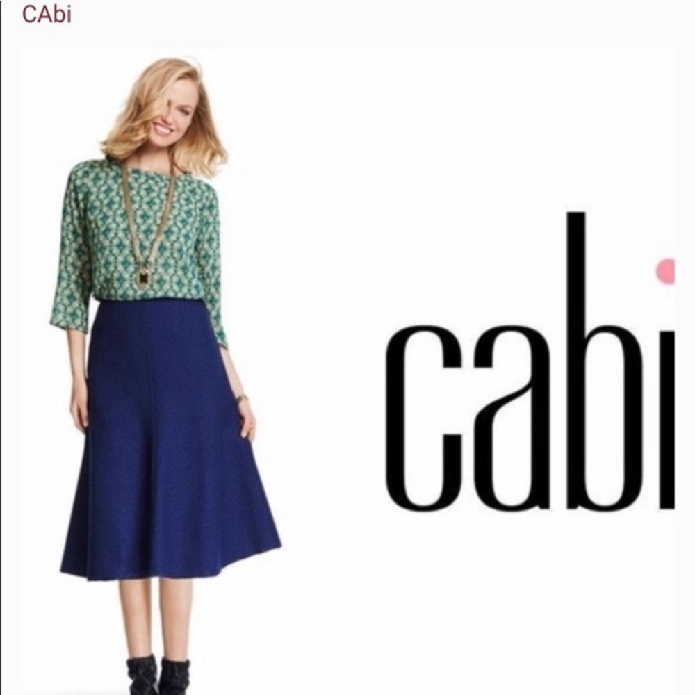 CAbi Jade Print Top Blouse 3069 Green Cream XS 3/4 Sleeve Round Neck